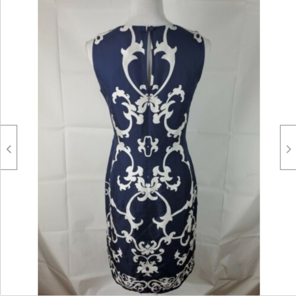 Banana Republic Dress 4 Silk Blue White Midi Lined - Picture 4 of 7